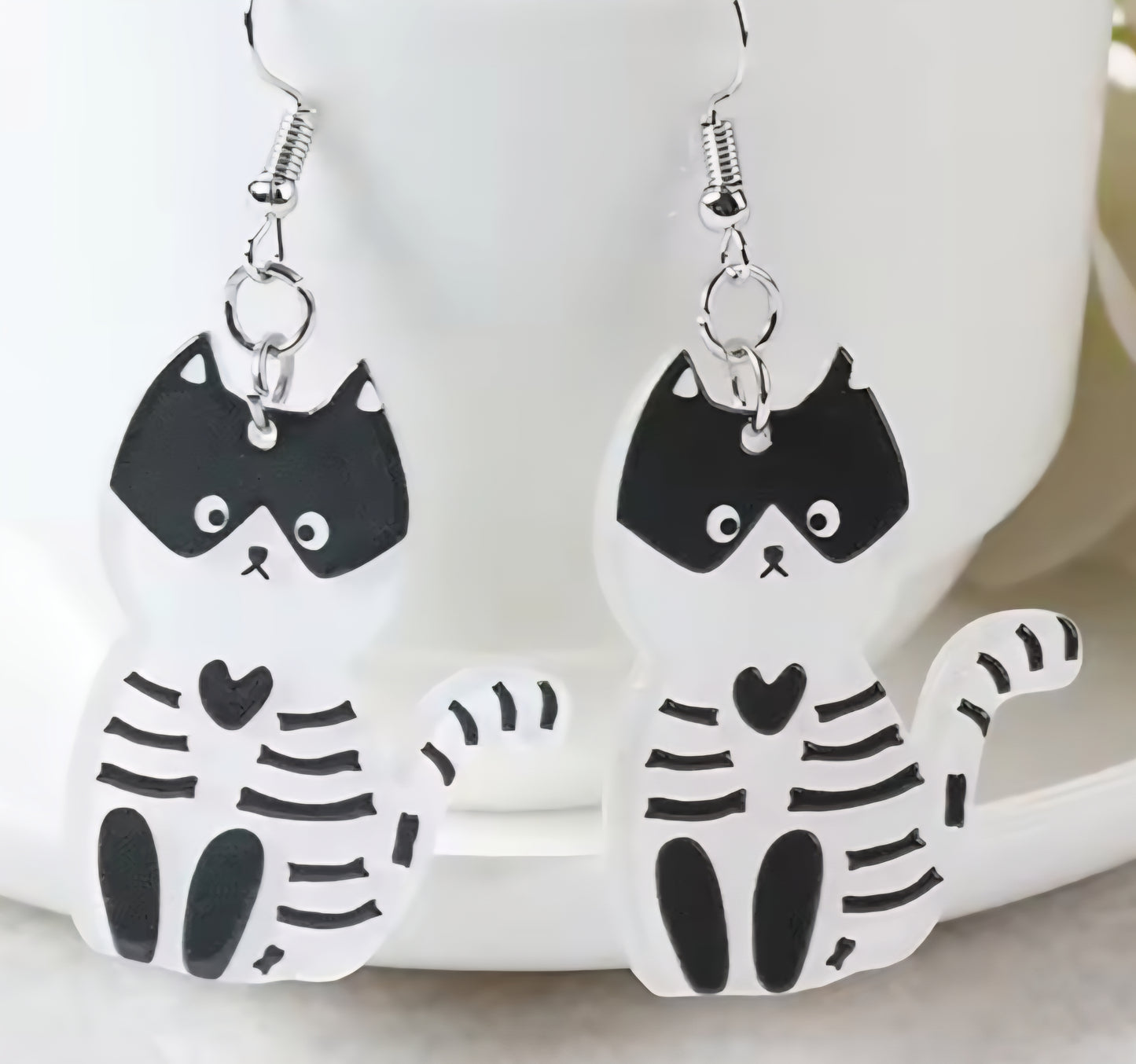 PREORDER Halloween White Cat Acrylic Dangle Earrings