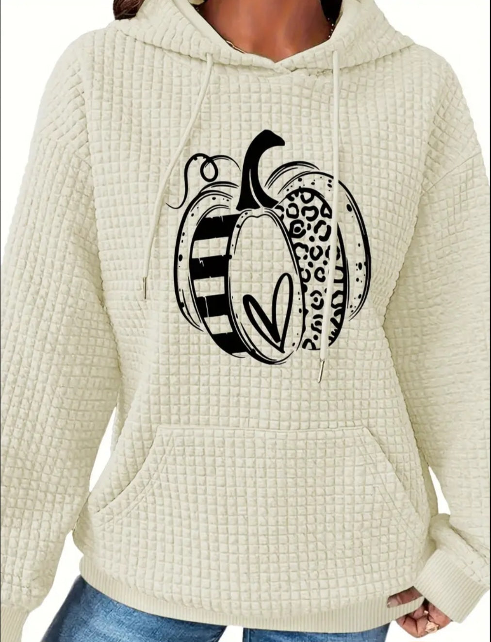 PREORDER Halloween Pumpkin Love Knit Waffle Pullover Hooded Sweater