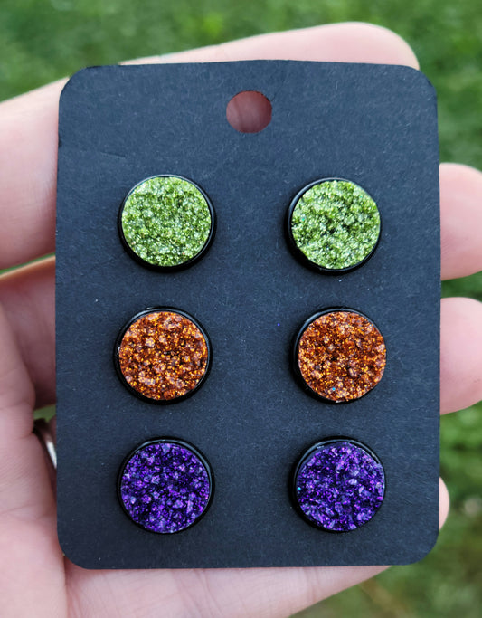 WITCHES BREW 3 Pack Black Bezel Druzy Earring Set