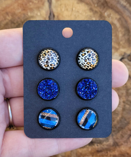 Black & Blue Cheetah Earring Set- Brushstroke Collection