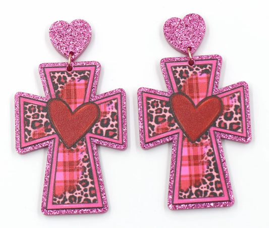 Pink Easter Cross Acrylic Earrings