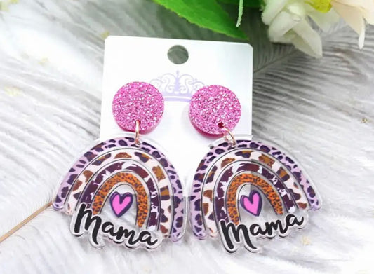 Mama Rainbow Leopard Acrylic Earrings