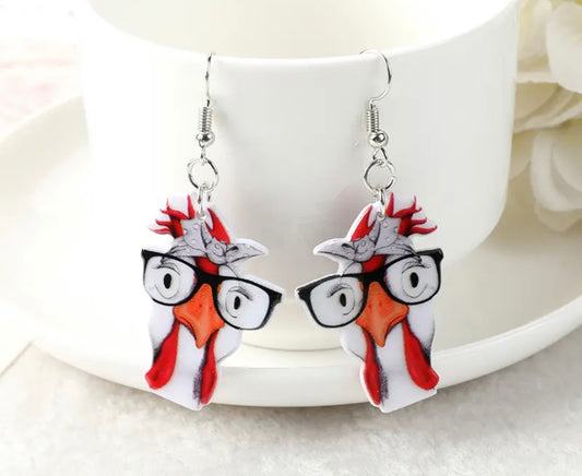 Chicken & Glasses Acrylic Earrings