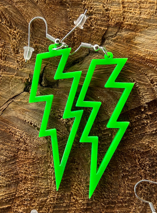Round 2- Neon GREEN Lightning Bolt Acrylic Earrings
