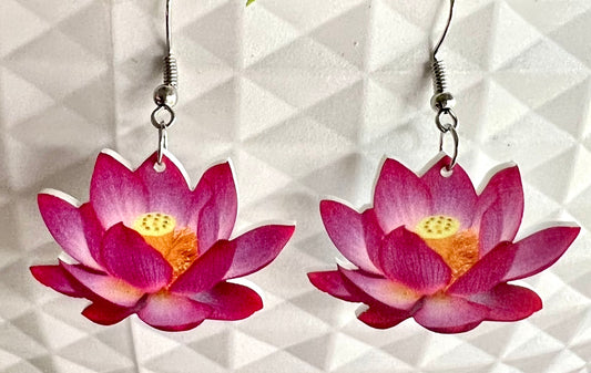Pink Lotus Acrylic Earrings