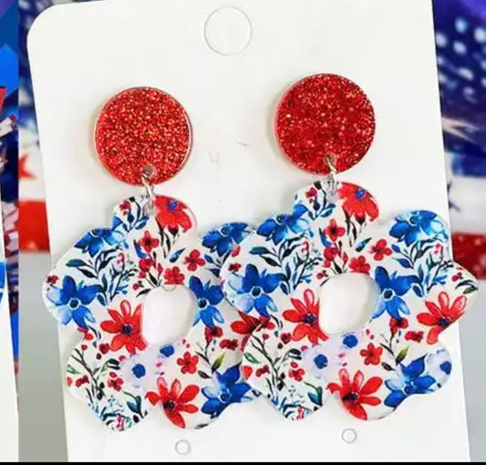 PREORDER Fourth of July Floral Acrylic Earrings-Estimated arrival June 3,2024