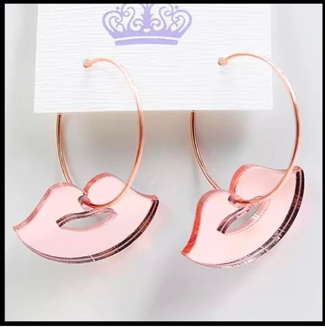 VALENTINE ROSE GOLD LIPS ACRYLIC HOOP EARRINGS