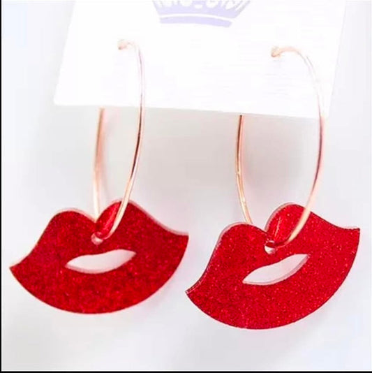 VALENTINE RED LIPS ACRYLIC HOOP EARRINGS