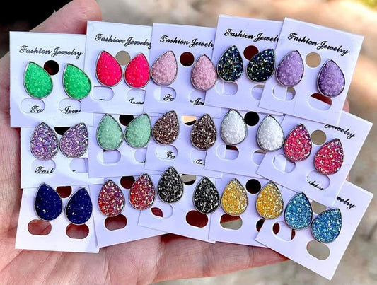 Random Teardrop Druzy Stud Earrings