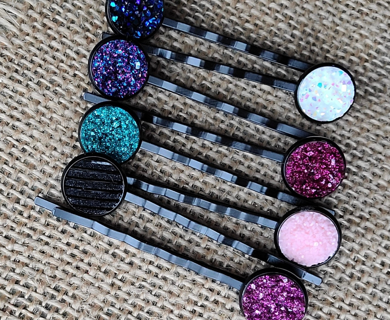 Random 12 MM Druzy Black/Silver/Rose Gold/Vintage Brown Bobby Pin Hair Clip