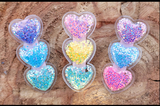 Random PVC Three Heart Glitter Alligator Clip Barrette