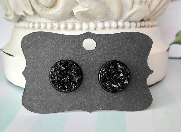 BLACK Black Bezel Druzy Earrings
