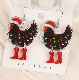 PREORDER Christmas Lights Brown Chicken Acrylic Dangle Earrings