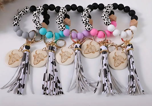 Random Western Cow Wristlet Keychain