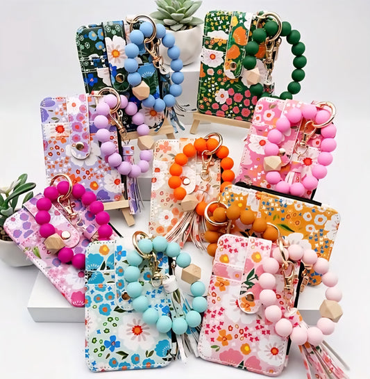 Random Floral Wallet Wristlet Keychain