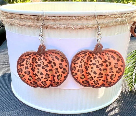 Orange Leopard Pumpkin Acrylic Earrings