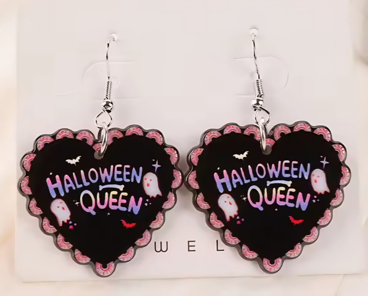 PREORDER Halloween Black Halloween Queen Heart Acrylic Dangle Earrings