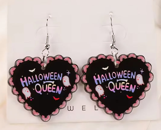 PREORDER Halloween Black Halloween Queen Heart Acrylic Dangle Earrings