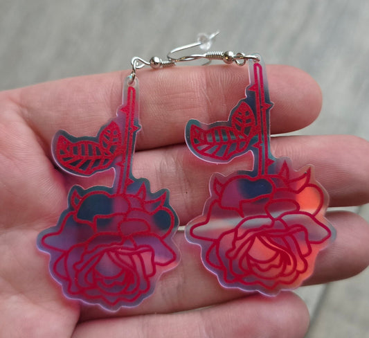 Upside Down Iridescent Rose Earrings