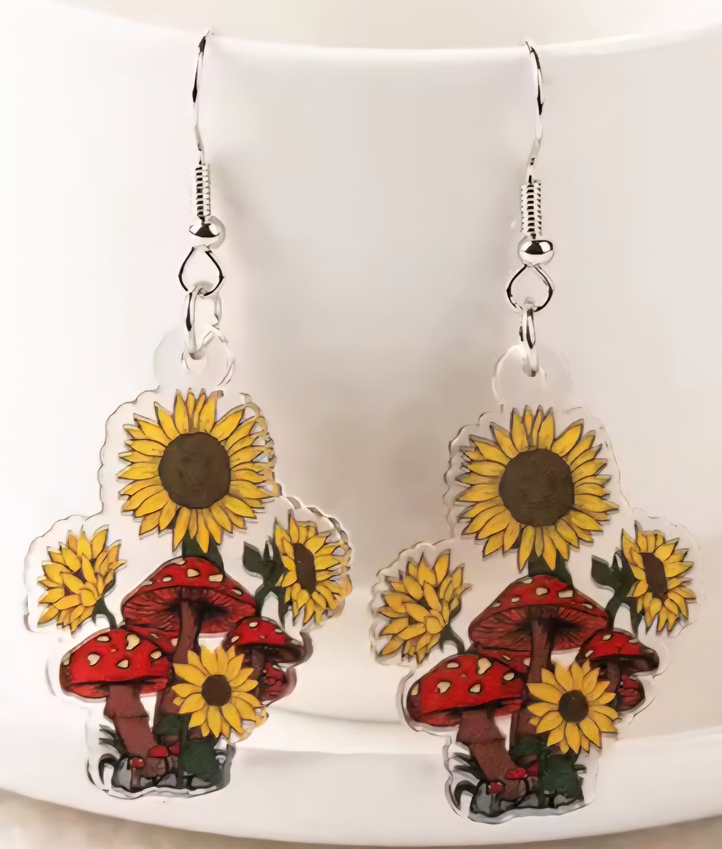 PREORDER Halloween Sunflower Mushrooms Acrylic Dangle Earrings