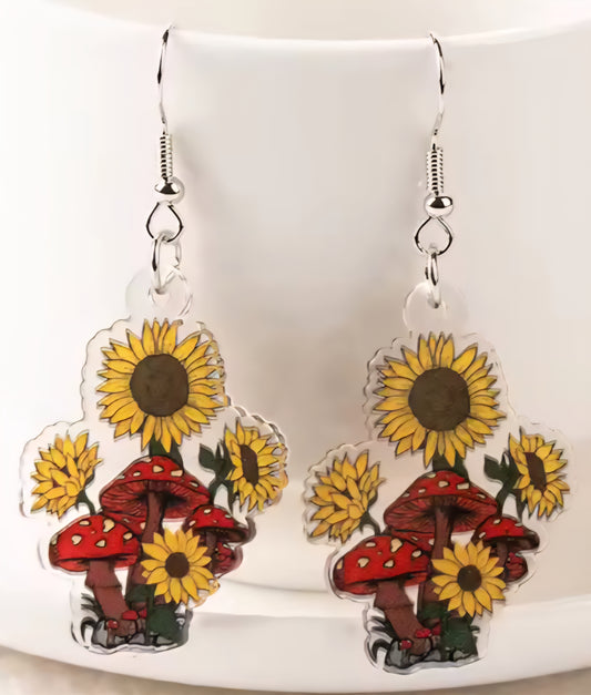PREORDER Halloween Sunflower Mushrooms Acrylic Dangle Earrings