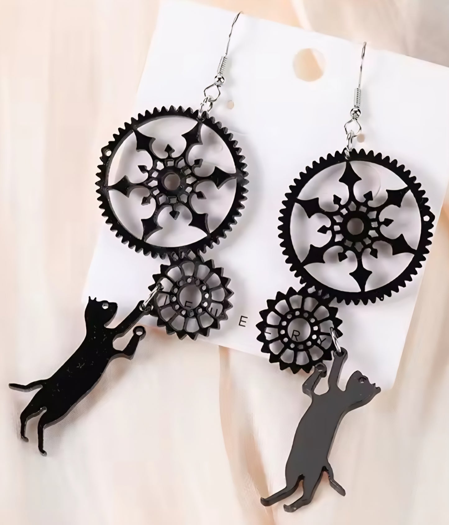 PREORDER Halloween Cat Clockwork Acrylic Dangle Earrings