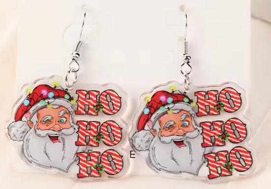 PREORDER Christmas HoHoHo Santa Acrylic Dangle Earrings