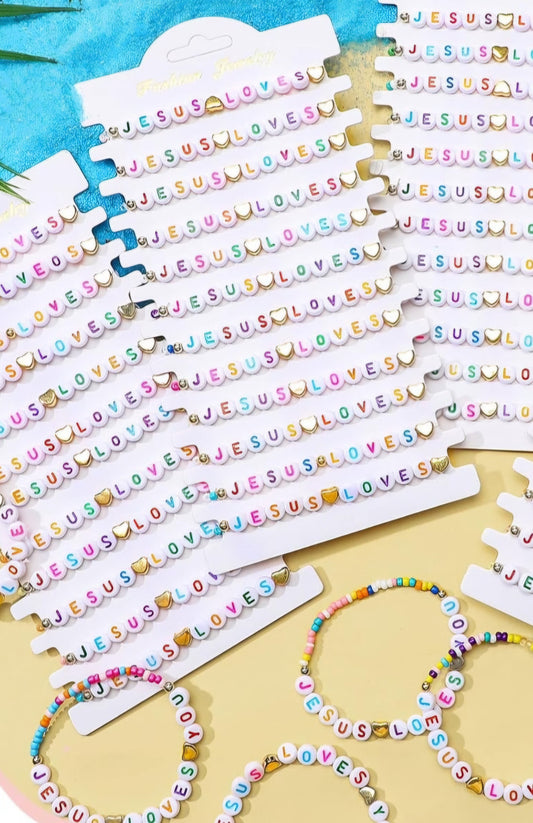 Random Jesus Loves You Beaded Bracelet