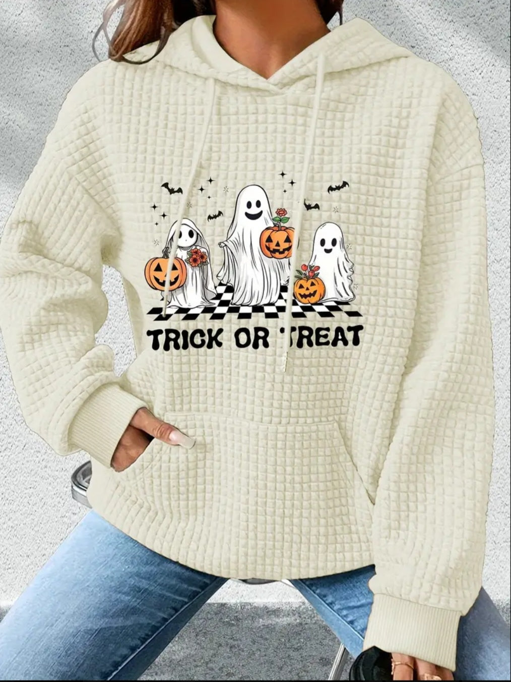 PREORDER Halloween Trick Or Treat Ghost Knit Pullover Hooded Sweater