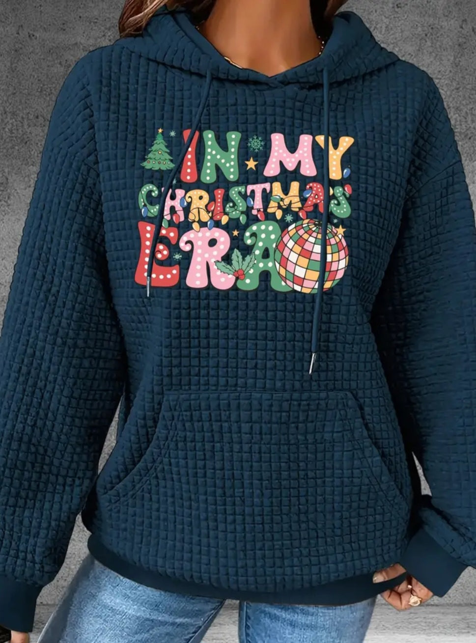 PREORDER In My Christmas Era Knit Waffle Pullover Hooded Sweater