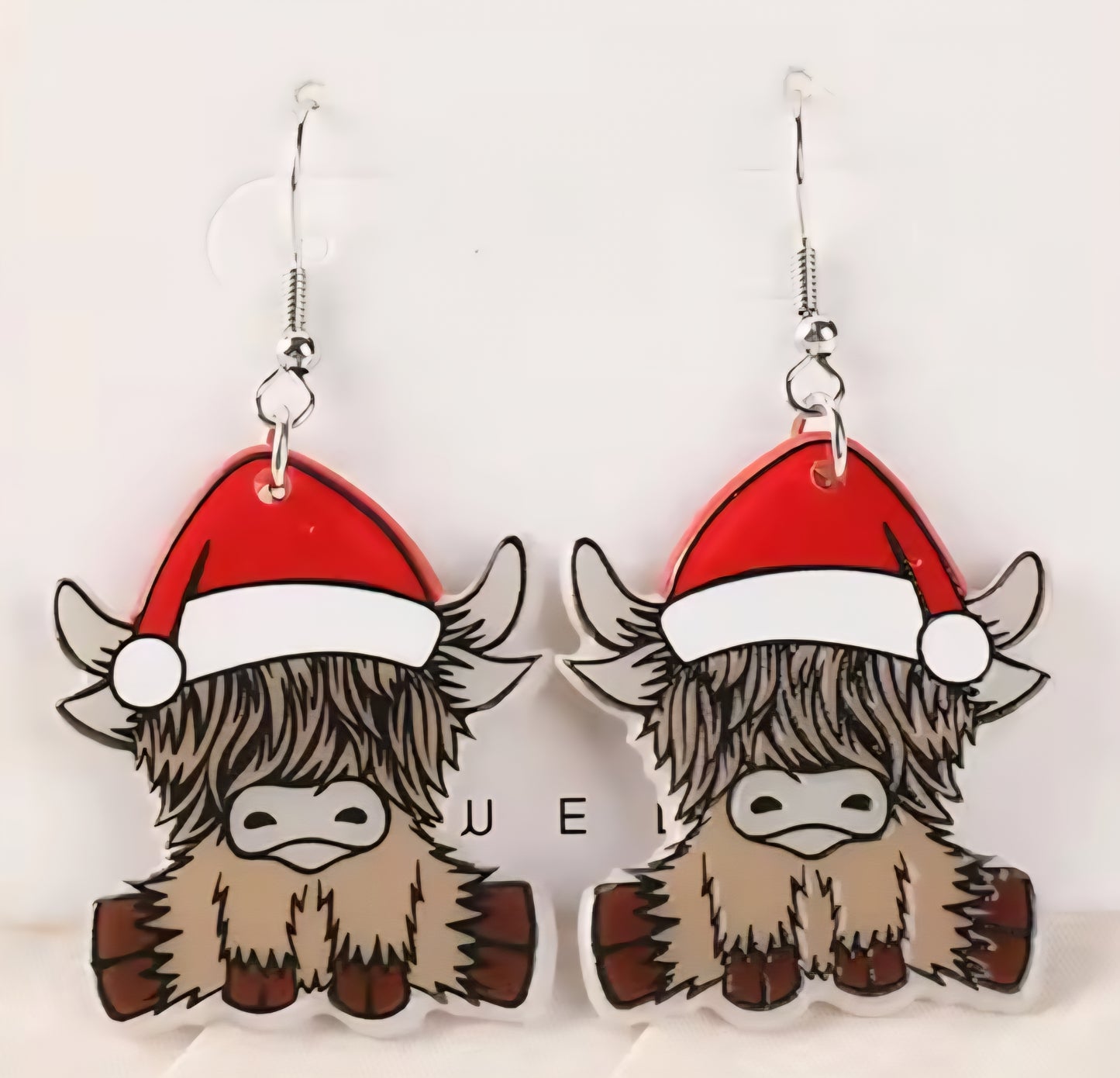PREORDER Christmas Highlander Cow Acrylic Dangle Earrings