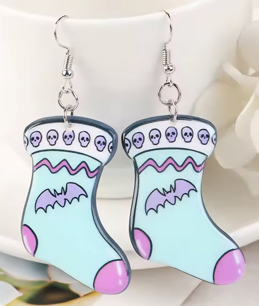 PREORDER Halloween Bat Stocking Acrylic Dangle Earrings
