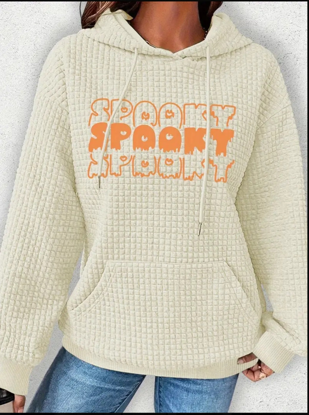 PREORDER Halloween Spooky Spooky Spooky Knit Waffle Pullover Hooded Sweater