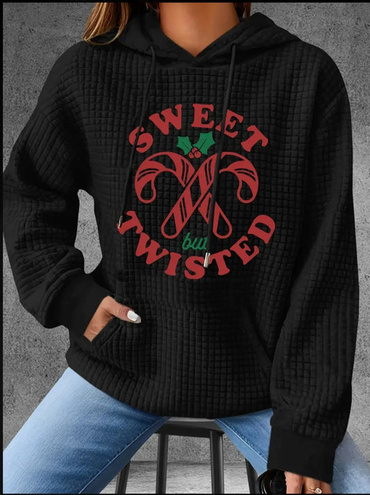 PREORDER Christmas Sweet But Twisted Knit Waffle Pullover Hooded Sweater