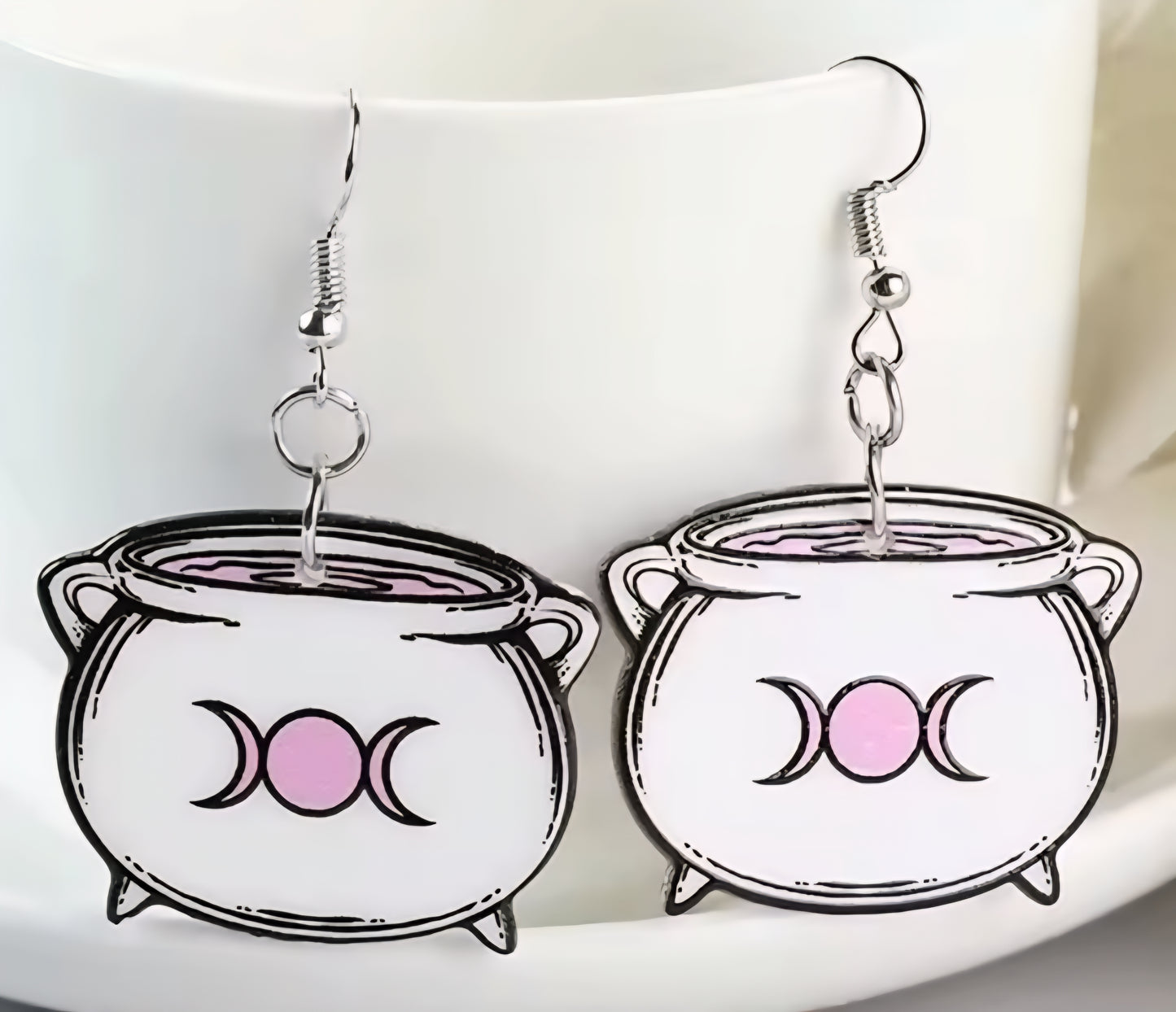 PREORDER Halloween White Witches Cauldron Dangle Earrings