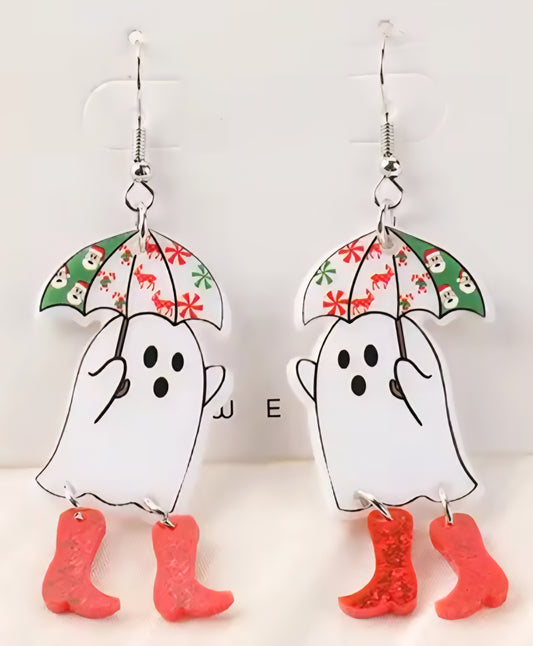 PREORDER Red Boots Christmas Ghost Acrylic Dangle Earrings