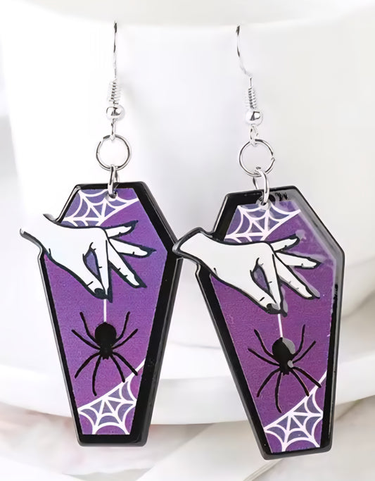 PREORDER Halloween Black Spider Acrylic Dangle Earrings