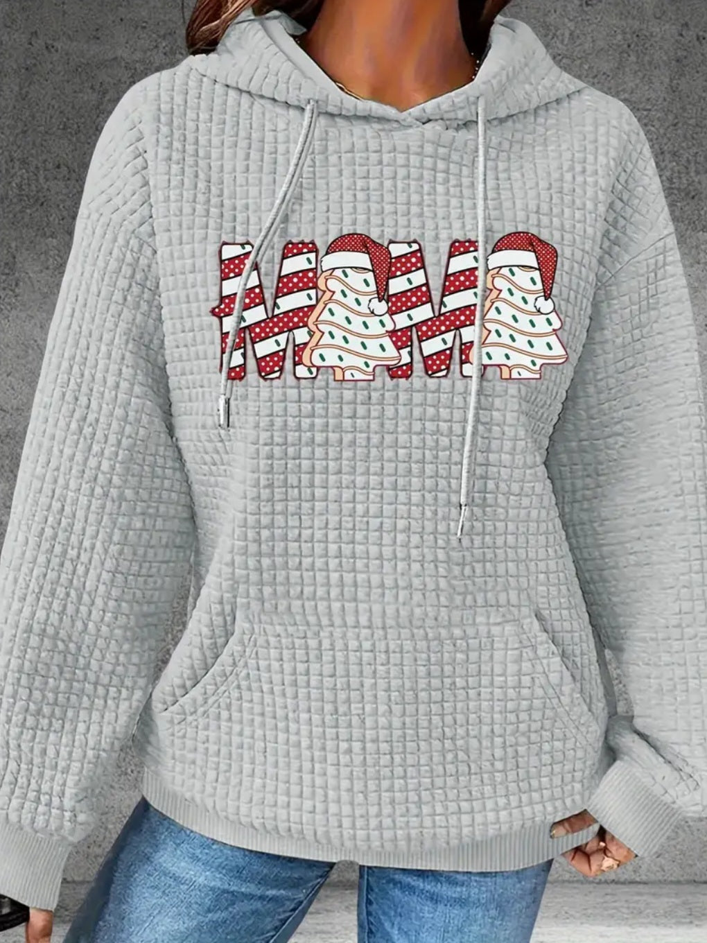PREORDER Christmas Tree Mama Knit Waffle Pullover Hooded Sweater