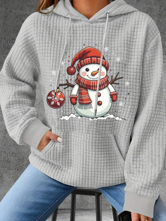 PREORDER Christmas Snowflake Snowman Knit Waffle Pullover Hooded Sweater