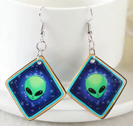 PREORDER Halloween Alien Acrylic Dangle Earrings