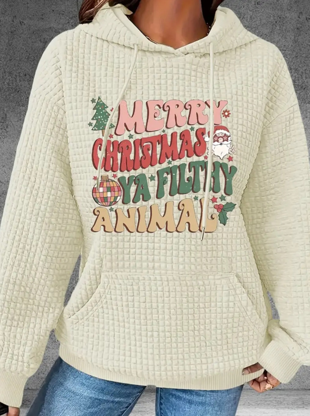 PREORDER Merry Christmas Ya Filthy Animal Knit Waffle Pullover Hooded Sweater