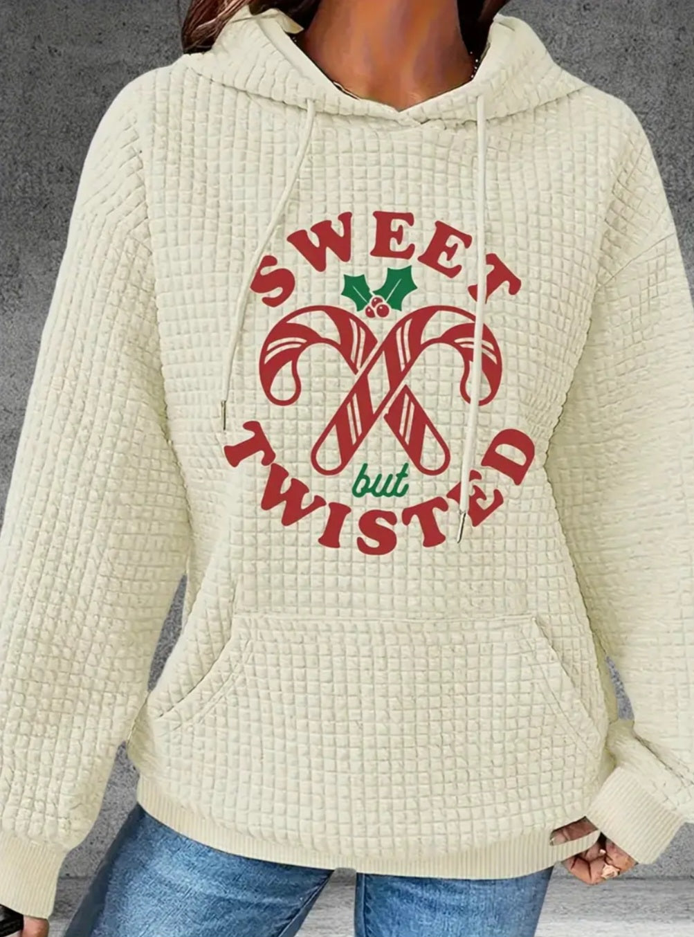 PREORDER Christmas Sweet But Twisted Knit Waffle Pullover Hooded Sweater