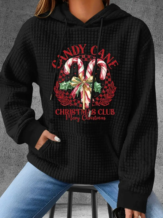PREORDER Christmas Candy Cane Christmas Club Knit Waffle Pullover Hooded Sweater