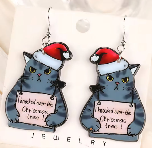 PREORDER Christmas Knocked Over The Christmas Tree Acrylic Dangle Earrings