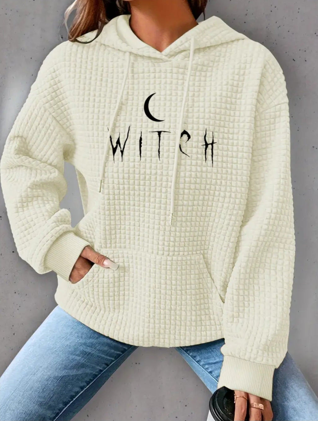 PREORDER Halloween Witch Season Knit Waffle Pullover Hooded Sweater