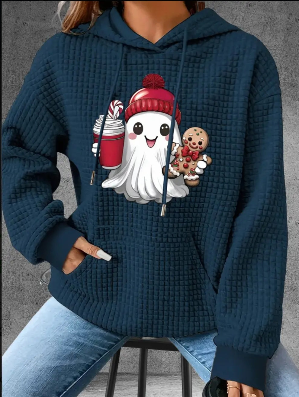PREORDER Gingerbread & Frappe Ghost Knit Waffle Pullover Hooded Sweater