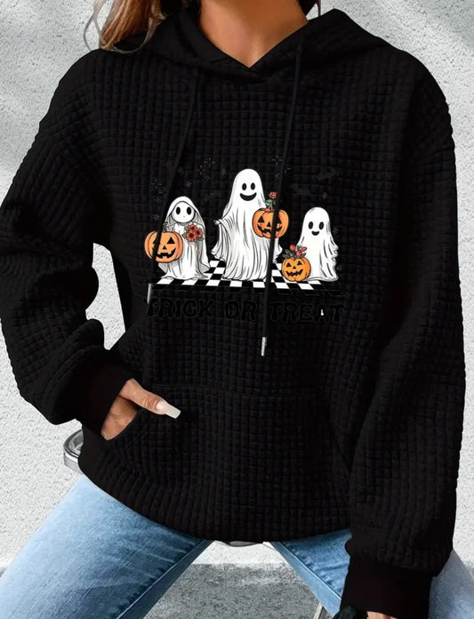 PREORDER Halloween Trick Or Treat Ghost Knit Pullover Hooded Sweater