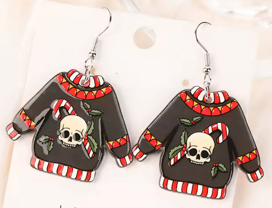 PREORDER Halloween/Christmas Skull Ugly Sweater Acrylic Dangle Earrings