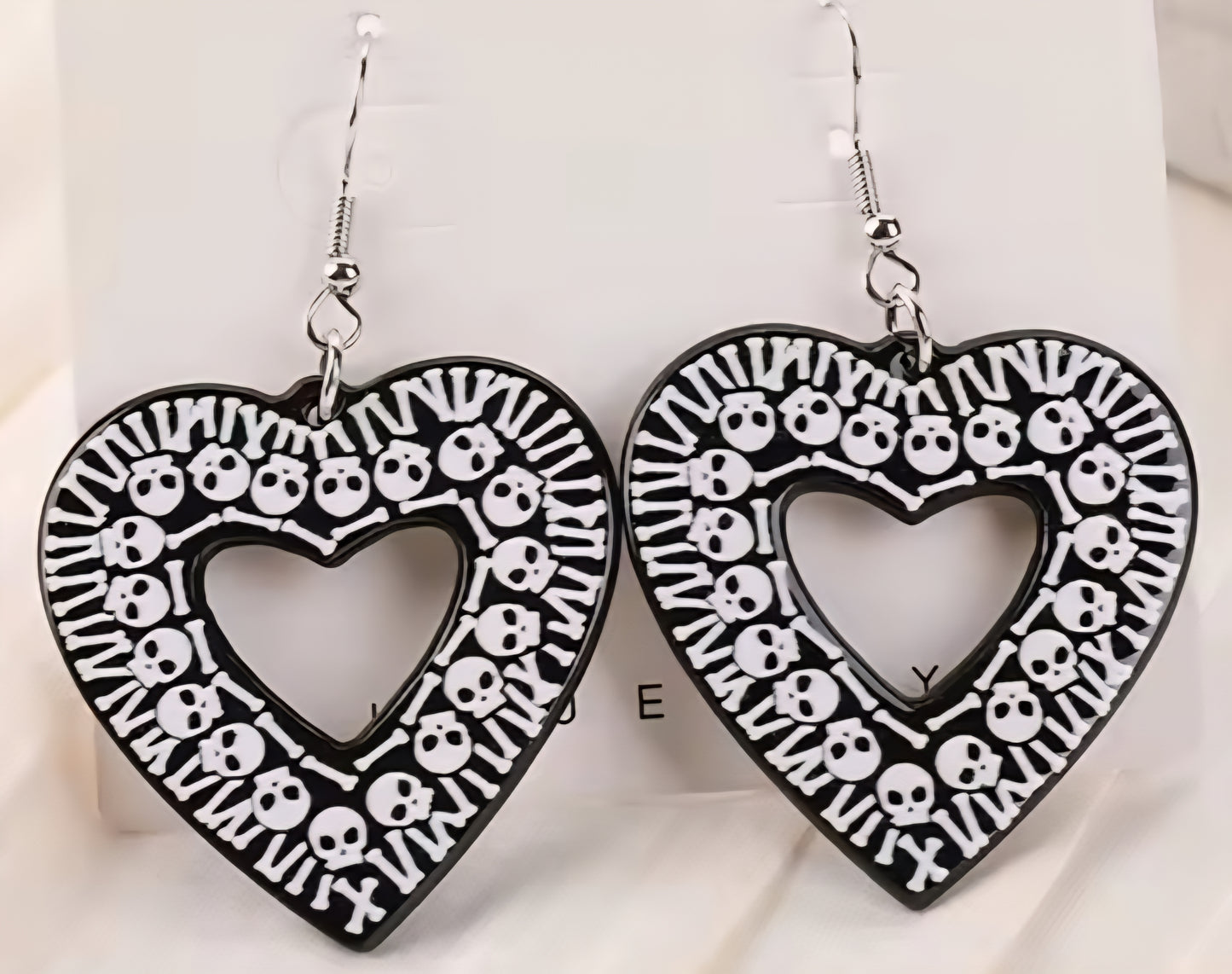 PREORDER Halloween Black Hole Skull Cut Out Heart Acrylic Dangle Earrings