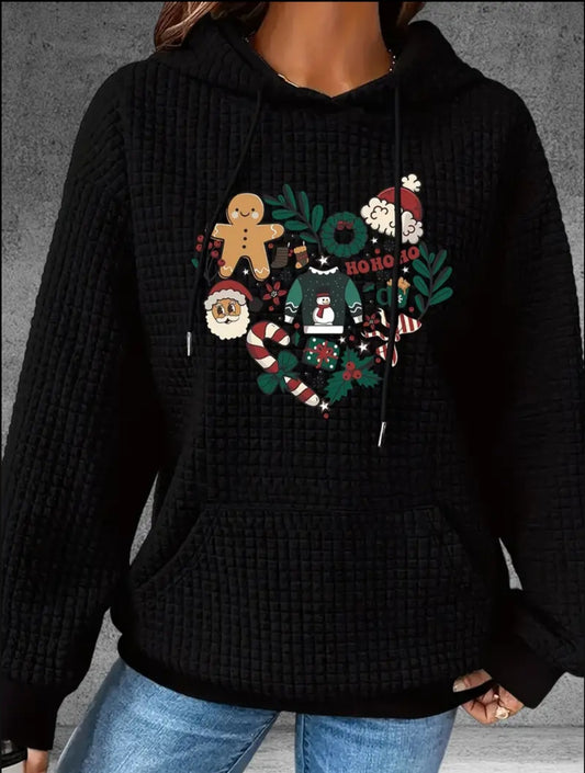 PREORDER Christmas Heart Knit Waffle Pullover Hooded Sweater